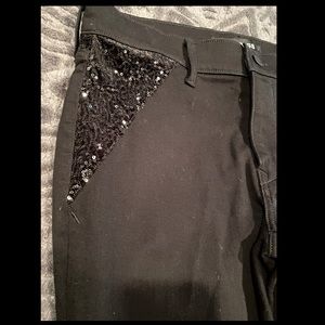 EXPRESS JEANS: dressy black jeans with black sequin accents, size: 10R